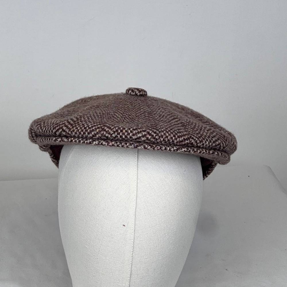 Kangol Newsboy Cap OS Mens Herringbone Wool 8-Panel Brown Multi Flat Cap Ivy